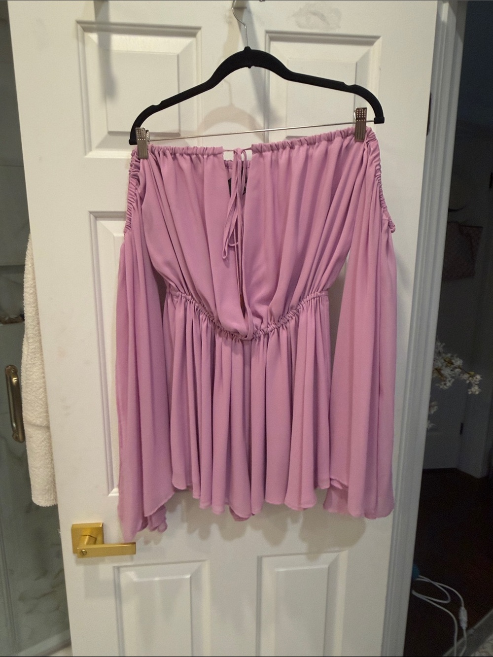 Michael Costello Lavender Off-Shoulder Pleated Mini Dress - Picture 3 of 4